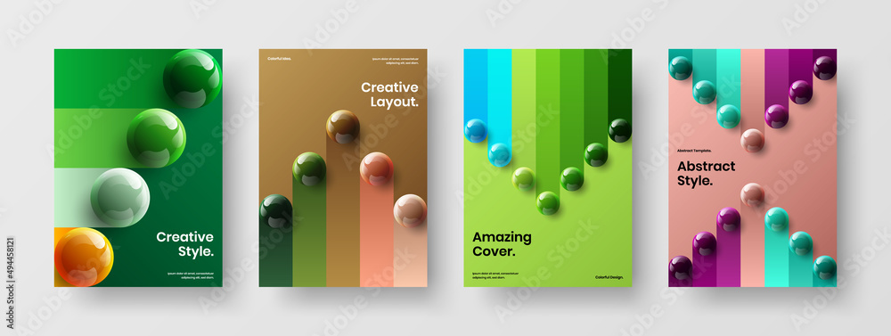 Colorful flyer design vector illustration collection. Creative 3D balls corporate identity layout composition.
