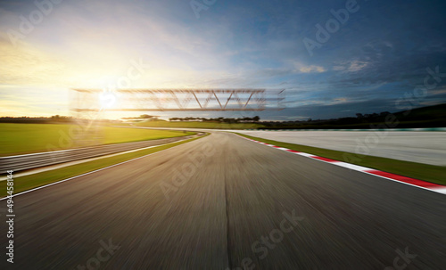 Motion blur race track during sunset.