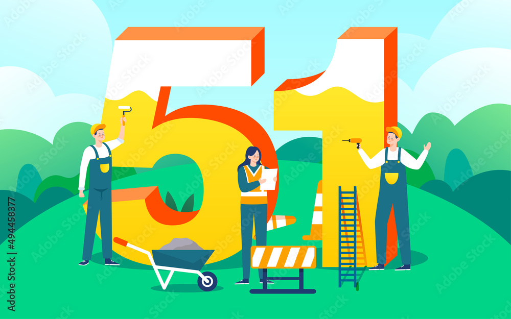 Construction workers work hard at the construction site with plants in the background, tribute to May 1st Labor Day, vector illustration Construction workers work hard at the construction site with plants in the background, tribute to May 1st Labor Day, vector illustration