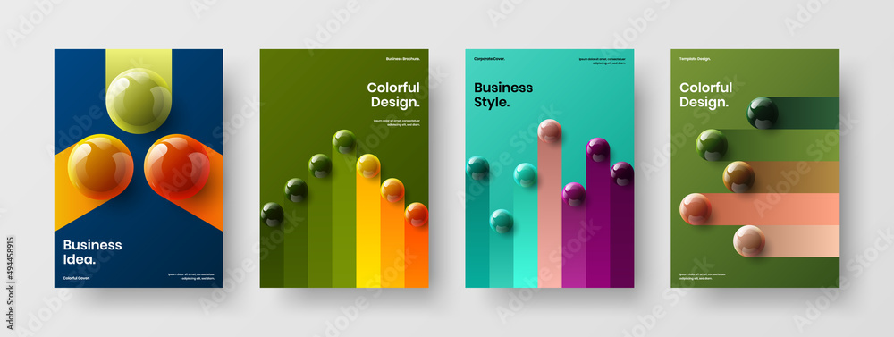 Simple realistic spheres poster template collection. Amazing leaflet A4 design vector concept composition.