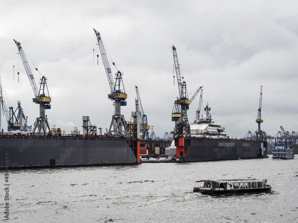 Hamburg Harbour with cloudy sky