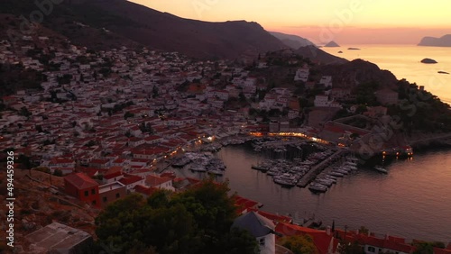 Aerial view of the old town on Hydra Island in photo