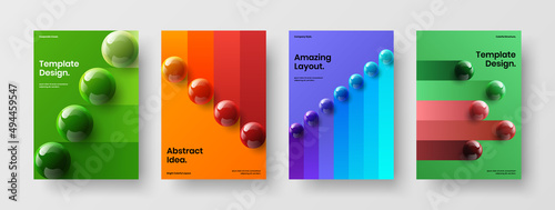 Unique realistic spheres leaflet concept bundle. Modern handbill vector design template composition.