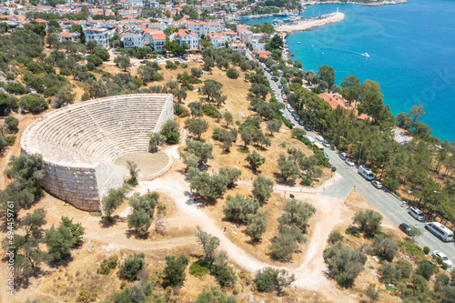 View to coast with ancient theatre in city Cas in Turkey