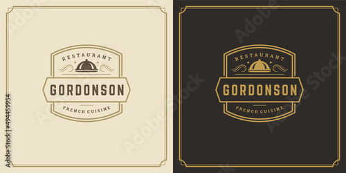Restaurant logo design vector illustration dish tray silhouette