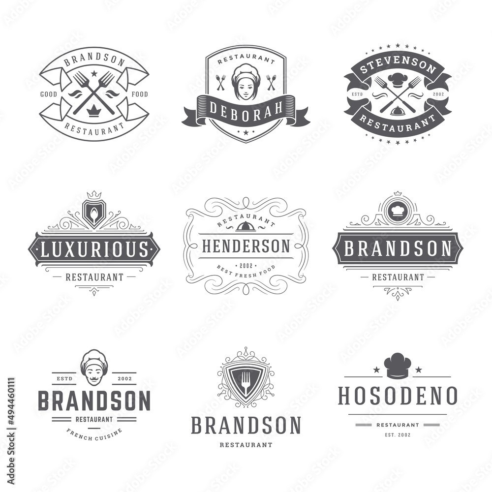Restaurant logos and badges templates set vector illustration. Restaurant logos and badges templates set vector illustration.
