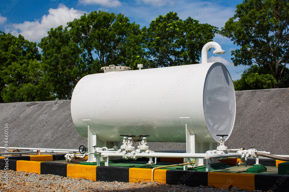Storage tank white one of fuel oil in the horizontal tanks Storage tank white one of fuel oil in the horizontal tanks