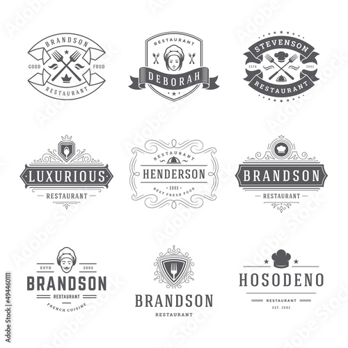 Restaurant logos and badges templates set vector illustration.