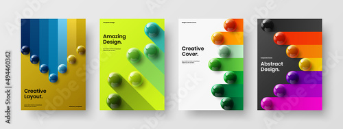 Fresh catalog cover vector design layout composition. Amazing 3D balls poster concept set.