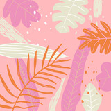 Colorful summer card,background design with botanical,leaves,vector illustration.