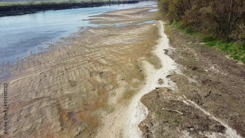 Wallpaper Mural problems of drought and aridity in the almost waterless Po river with large expanses of sand and no water - climate change and global warming, Drone view in Ponte bella Becca Pavia Lombardy and Ticino Torontodigital.ca