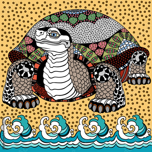 tortoise or turtle. Celestial feng shui creature. Graphic style vector illustration