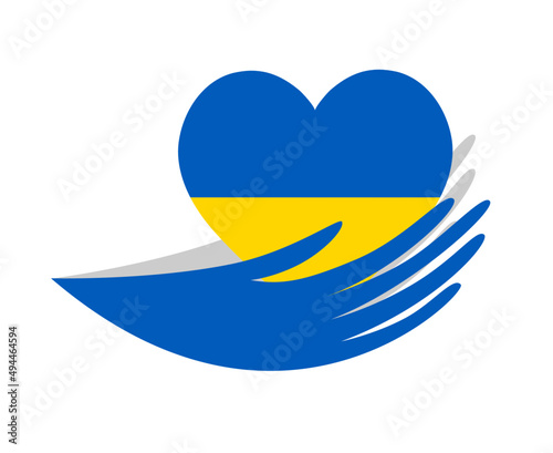 Ukraine National Europe Flag Heart Emblem With Hands Symbol Design Abstract Vector illustration