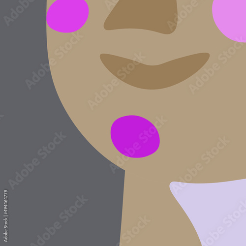 Rosacea on Cheeks and Chin of Happy Woman. Floral and Pink Square Patterns. Roses, Rose Bouquet and Frame. Green and Purple Bubbles. Paintings of Roses and Happy Woman with Rosacea on Face. Vector