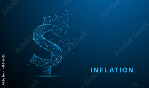 Low poly lose money investment in financial crisis, profit and loss in business or deflation and inflation concept on low Polygonal wireframe background.