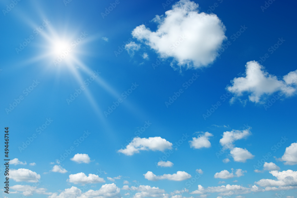 Bright sun on beautiful blue sky