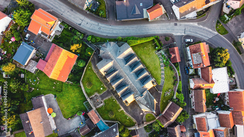 Aerial view of the houses and streets of town Schotten, Hesse, Germany on a sunny day photo