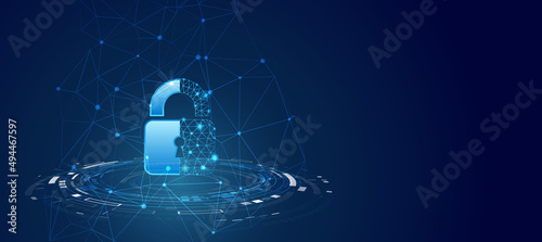 Data protection privacy concept. Padlock icon and internet technology networking connection. Cyber security internet and networking concept. Abstract circuit board.