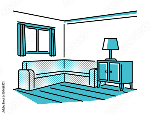 ソファと収納家具があるリビングルームの風景