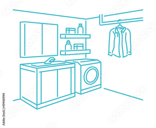 洗面台と洗濯機があるランドリールームの風景