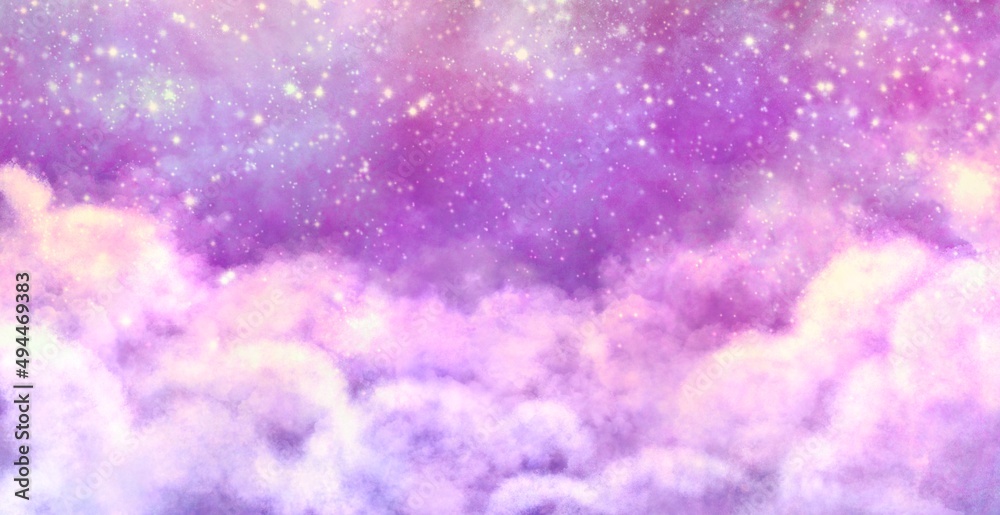 ふんわりした雲と星空 宇宙 手書き背景素材 Stock イラスト Adobe Stock
