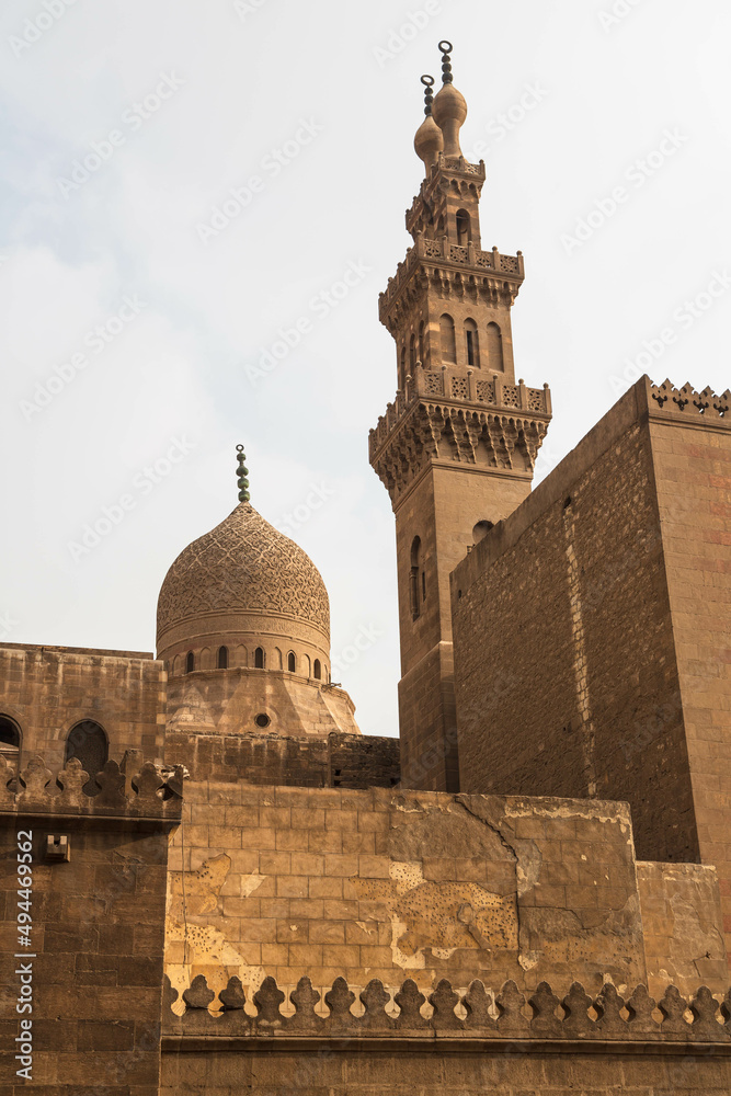 Cairo, Egypt - January 2022: Mosque of Qani-Bay in the city centre at sunset
