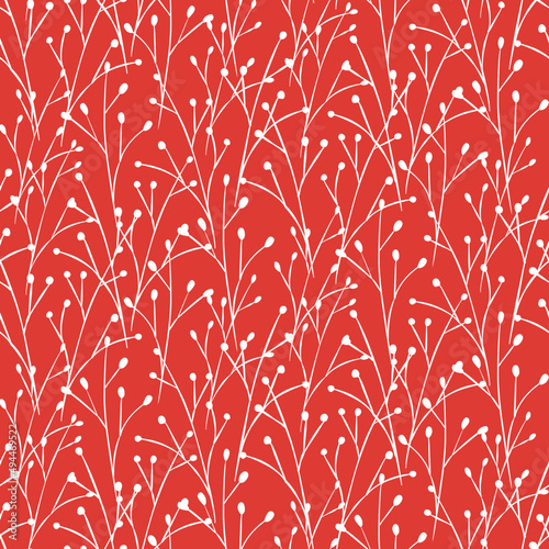 Vector seamless half-drop pattern, with leaves