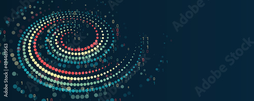 File structuring, machine learning. Big data visualization. A dynamic array of information, consisting of circles and spirals. Data sorting process. Big data stream futuristic infographics.