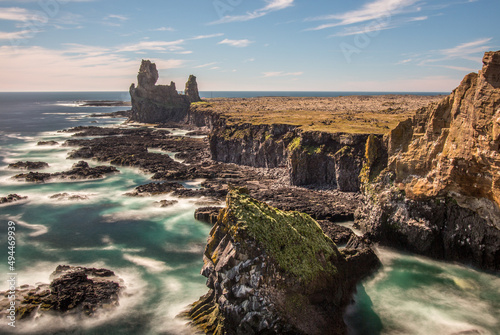 Scenic Londrangar and Pofubjarg coastal cliffs in Iceland photo