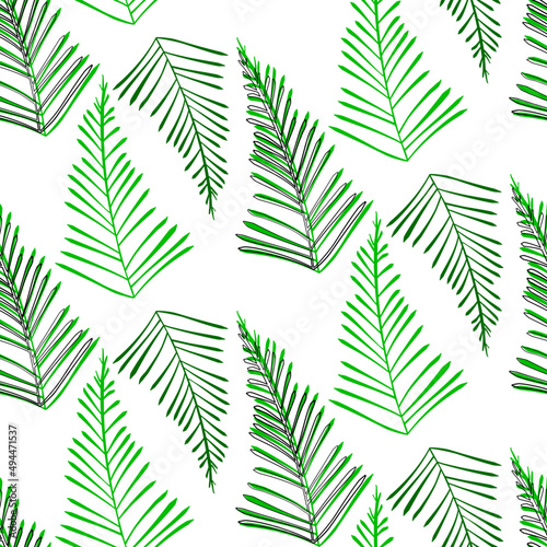 Vector seamless half-drop pattern, with leaves