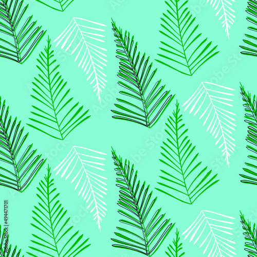 Vector seamless half-drop pattern, with leaves