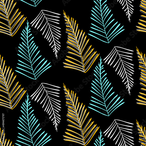 Vector seamless half-drop pattern, with leaves