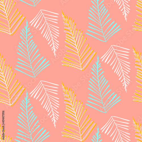 Vector seamless half-drop pattern, with leaves