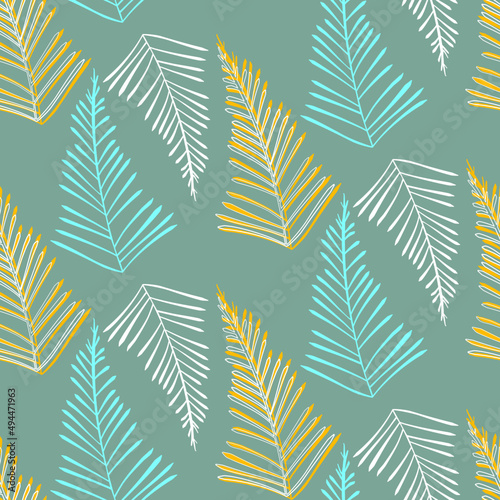 Vector seamless half-drop pattern, with leaves