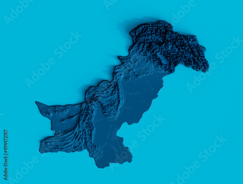 3D render of a blue satellite map of Pakistan in a blue background