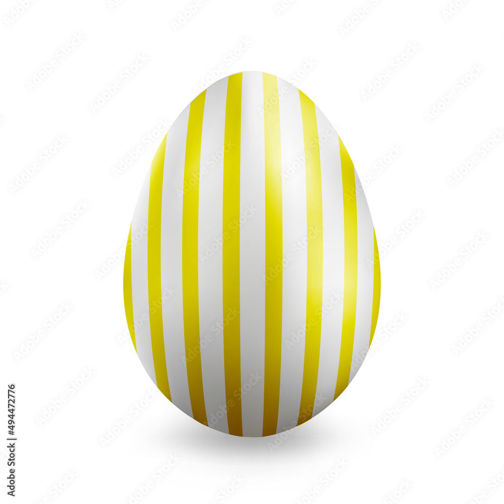 Happy Easter. Big white egg with pattern. Realistic chicken egg on a white background. Design element. Isolate.	