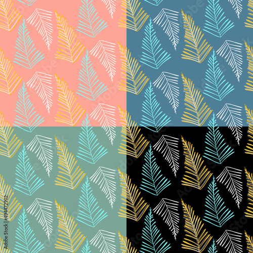 Vector seamless half-drop pattern, with leaves