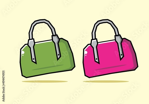 Green and pink color of woman bag illustration