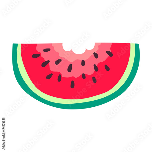 Slice of Watermelon icon. Vector summer fruits. Half slice of watermelon on white background.