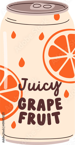 Grapefruit Drink in Metal Can Cartoon Illustration