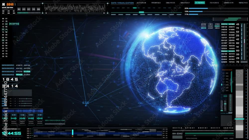 HUD Futuristic Interface Control Panel Digital Earth Rotating Data ...