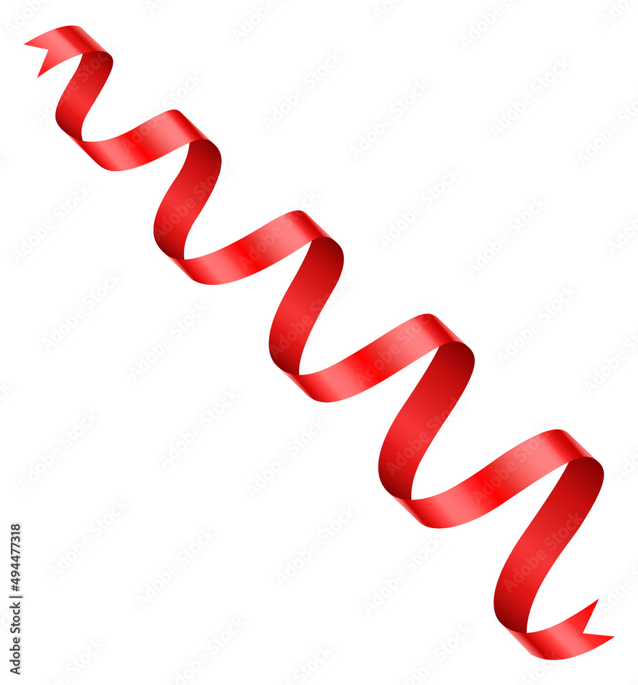 Decorative red ribbon. Realistic silk band curl Decorative red ribbon. Realistic silk band curl