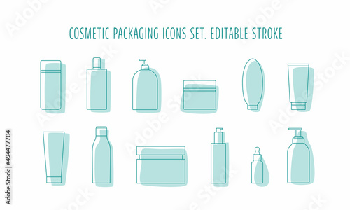 Cosmetic plastic bottle icon set for packaging design. Vector stock illustration isolated on white background for beauty industry, product label pack. 