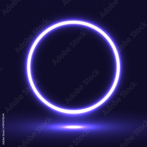 Circle neon shapes futuristic background. Cyberpunk geometric concept. Round electric banner. Vector illustration.