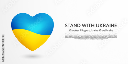 Stand With Ukraine Vector 3D Heart With National Colours Ukrainian Yellow Blue Flag Isolated On White Background. Pray And Stay Solidarity With Ukraine. Support The Struggle Of The Ukrainian People photo