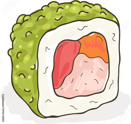 Fresh Uramaki Sushi Roll Hand Drawn Illustration