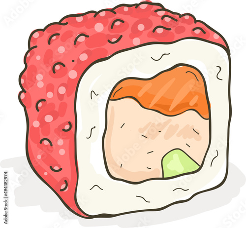 Uramaki Sushi Roll Hand Drawn Illustration