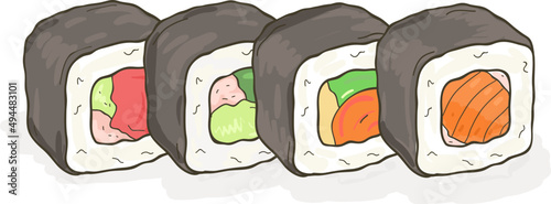 Sushi Maki Rolls Hand Drawn Illustration