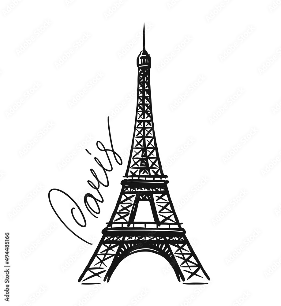 French Eiffel tower sketch vector illustration. France, Paris symbol hand drawn image