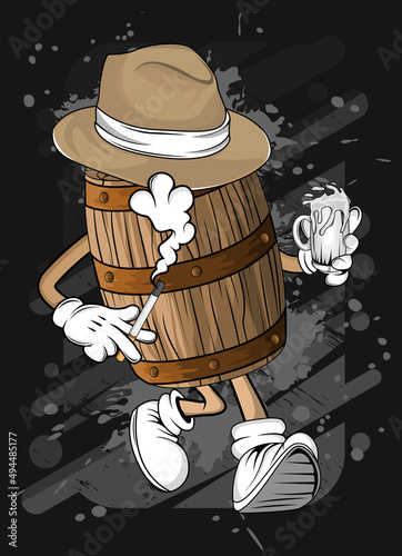 cartoon wooden barrel t-shirt design illustration